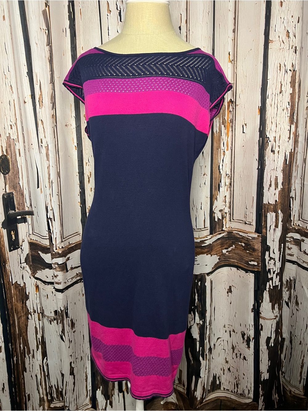 Lilly Pulitzer Fall Navy and Hot Pink Striped Knit Sheath Dress
